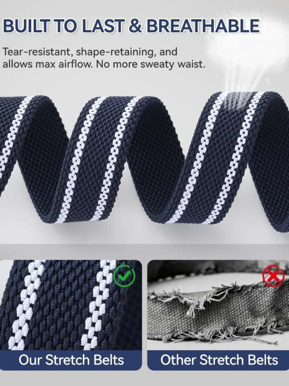 Reversible 2-in-1 Stretch Braided Golf Belt for Men, Holeless Elastic Web, 1.3